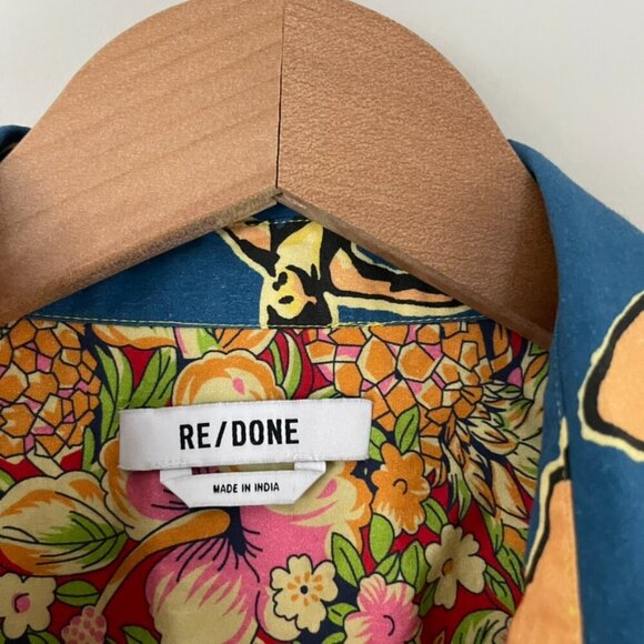 Re/Done Mixed Print Cropped Shirt In Multi Pineapple Size Small - Picture 3 of 5